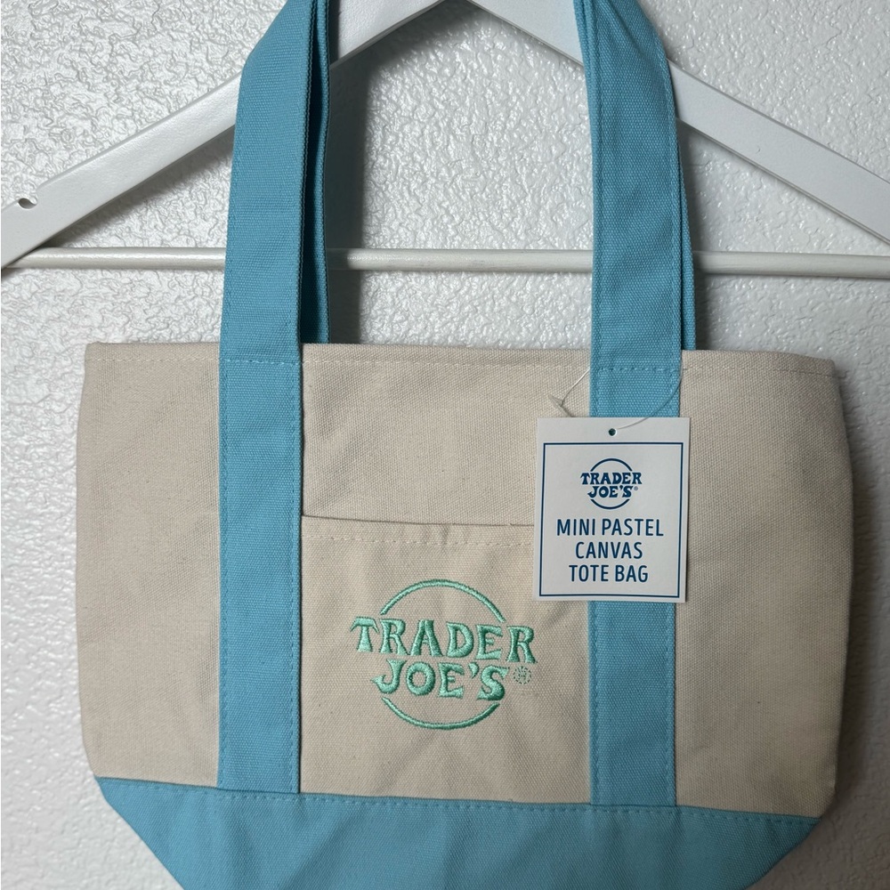 Trader Joe's Mini Pastel Blue Canvas Tote Bag